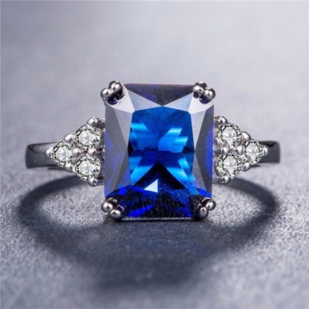 New Princess Cut 925 Sterling Silver Sapphire Ring - Picture 2 of 3
